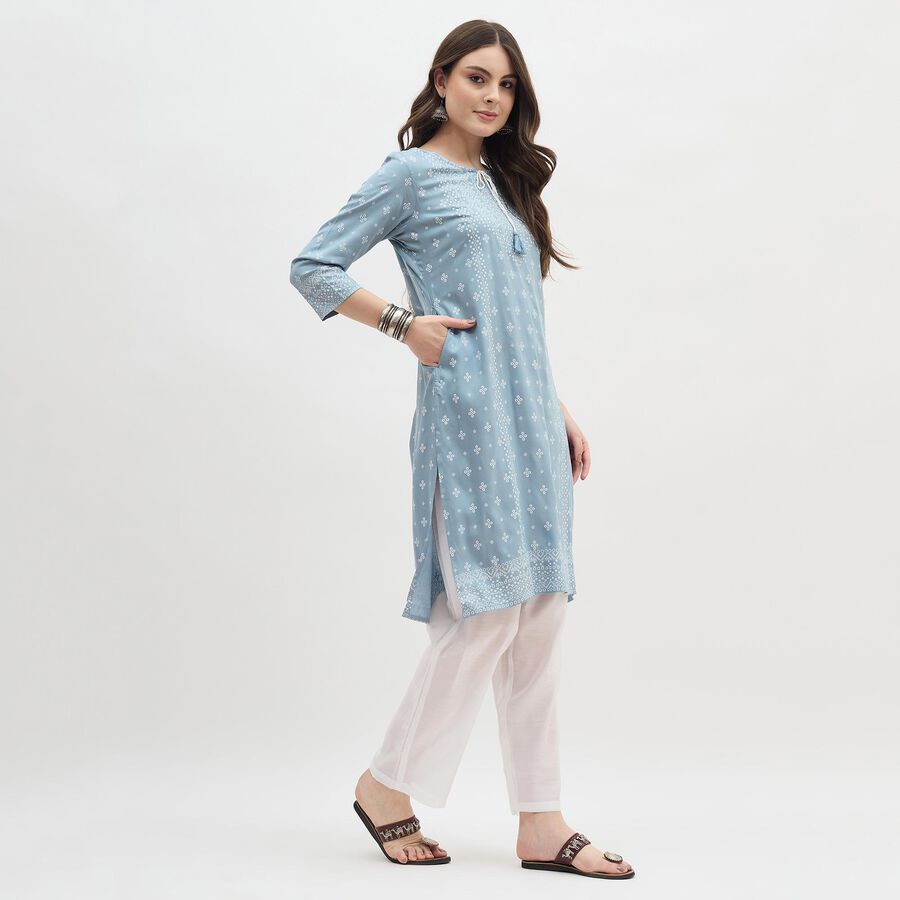 Women's Sky Blue Tie-Up Neck Printed Kurti, Light Grey, large