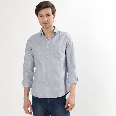 Men's Light Grey Slim Fit Casual Shirt