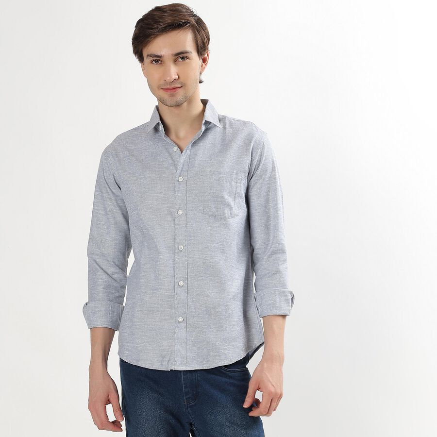 Men's Light Grey Slim Fit Casual Shirt, Light Grey, large image number null