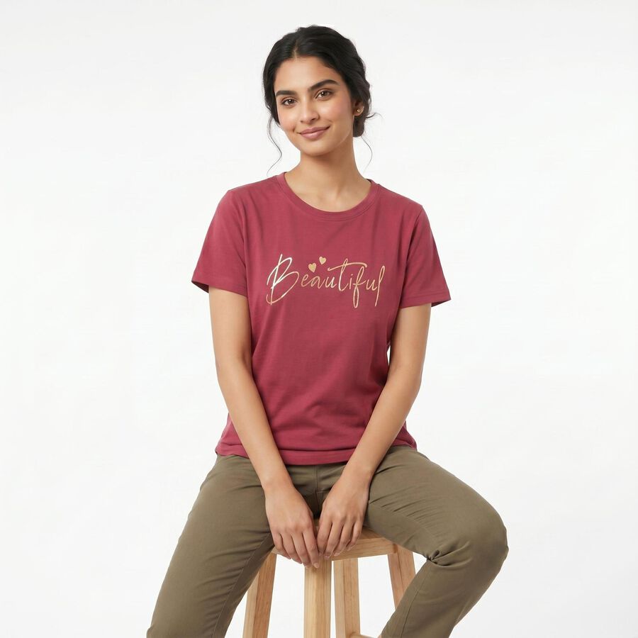 Women's Purple Cotton Round Neck Regular T-Shirt, Purple, large