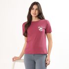 Women's Bright Purple Round Neck Casual T-Shirt, बैंगनी, small