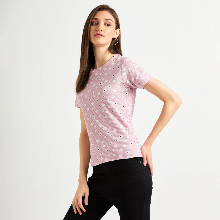 All Over Print Round Neck T-Shirt, Pink, large image number null