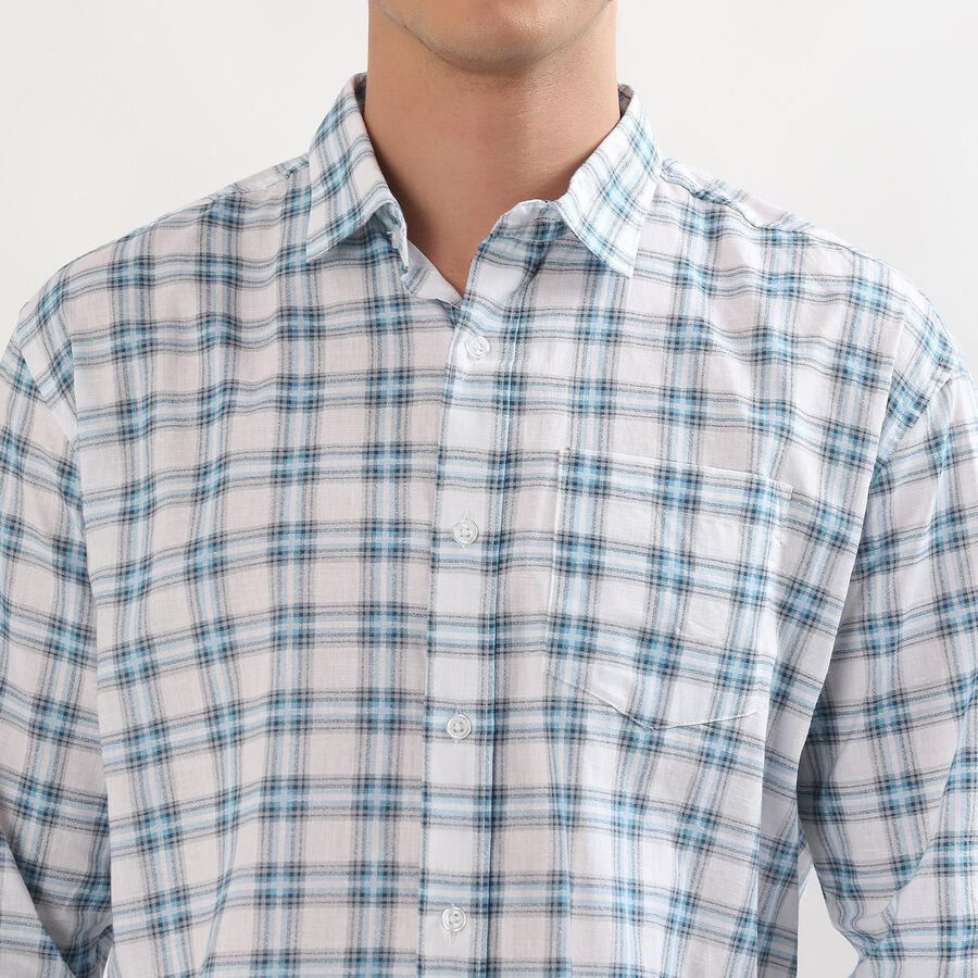 Men's Light Blue and White Cotton Spread Collar Casual Shirt, Light Blue, large image number null