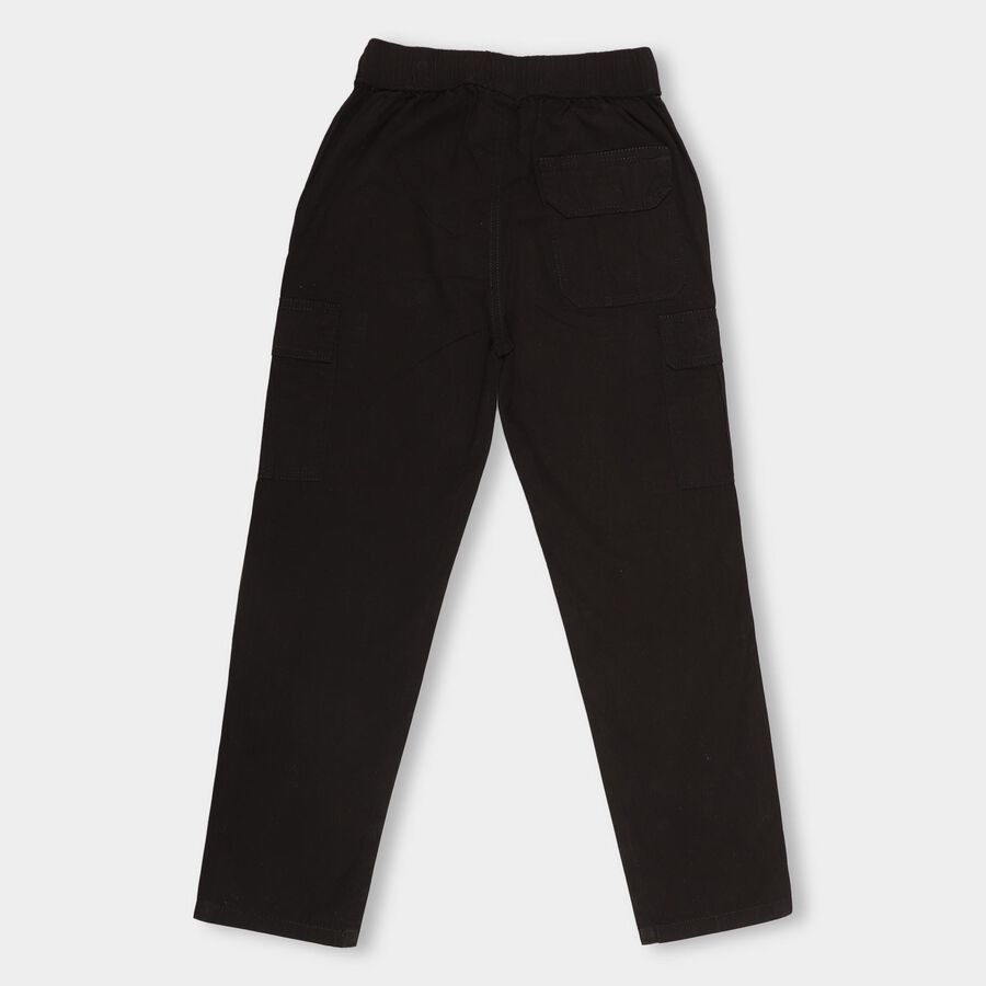 Boys Jet Black Relaxed Fit Cargo Trousers, काला, large image number null