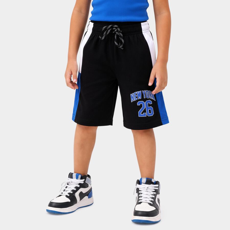 Boys Black Regular Fit Casual Bermuda Shorts, काला, large