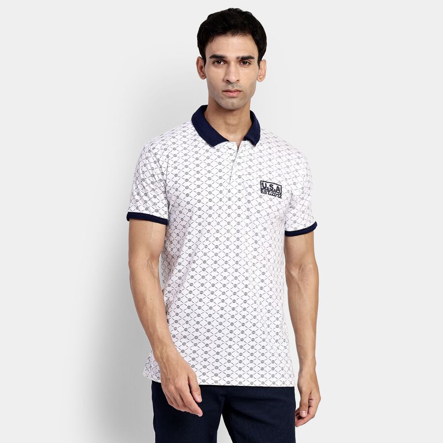 Men's 100% Cotton Collared Half Sleeves T-Shirt, White, large image number null