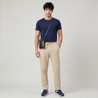 Men's Beige Slim Fit Drawstring Chino Trousers, Beige, small