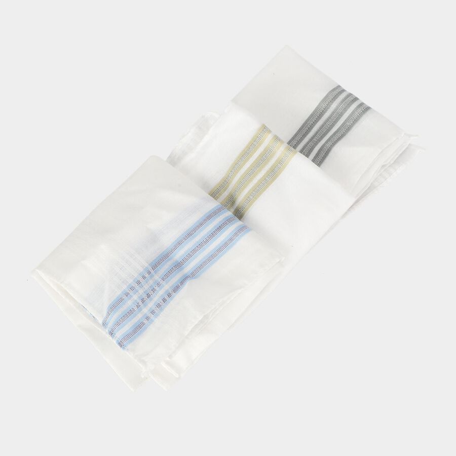 Men's White Striped Pack of 3 Handkerchief, सफ़ेद, large