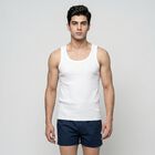 Men's White Cotton Round Neck Sleeveless Vest, White, small