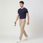 Men's Beige Slim Fit Drawstring Casual Trousers, खाकी, small