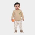 Infants' Beige 100% Cotton Henley Neck Graphic Print Baba Suit, गहरा पीला, small