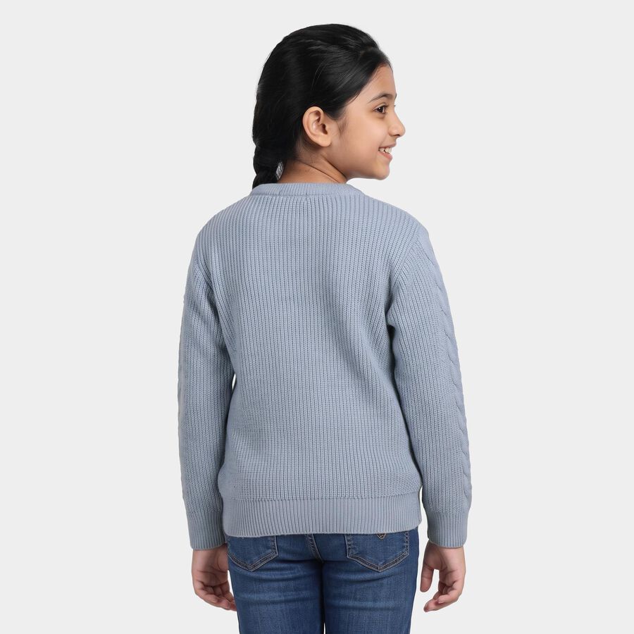 Girls' Light Blue Crew Neck Knitted Pullover, हल्का नीला, large