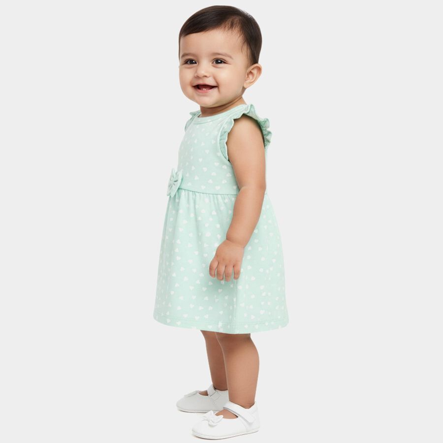 Infant Girls' Light Green Regular Fit Floral Printed Tiered Frock, Light Green, large