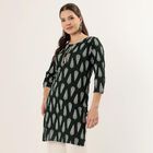 Women's Green Mandarin Collar Printed Straight Kurta, Dark Green, small
