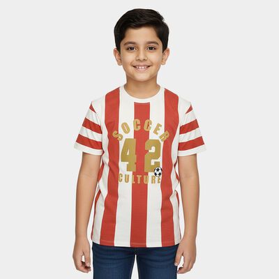 Boys Orange Cotton Round Neck Casual T-Shirt