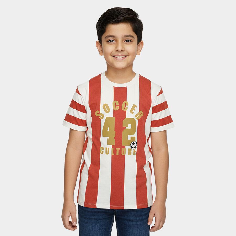 Boys Orange Cotton Round Neck Casual T-Shirt, Orange, large