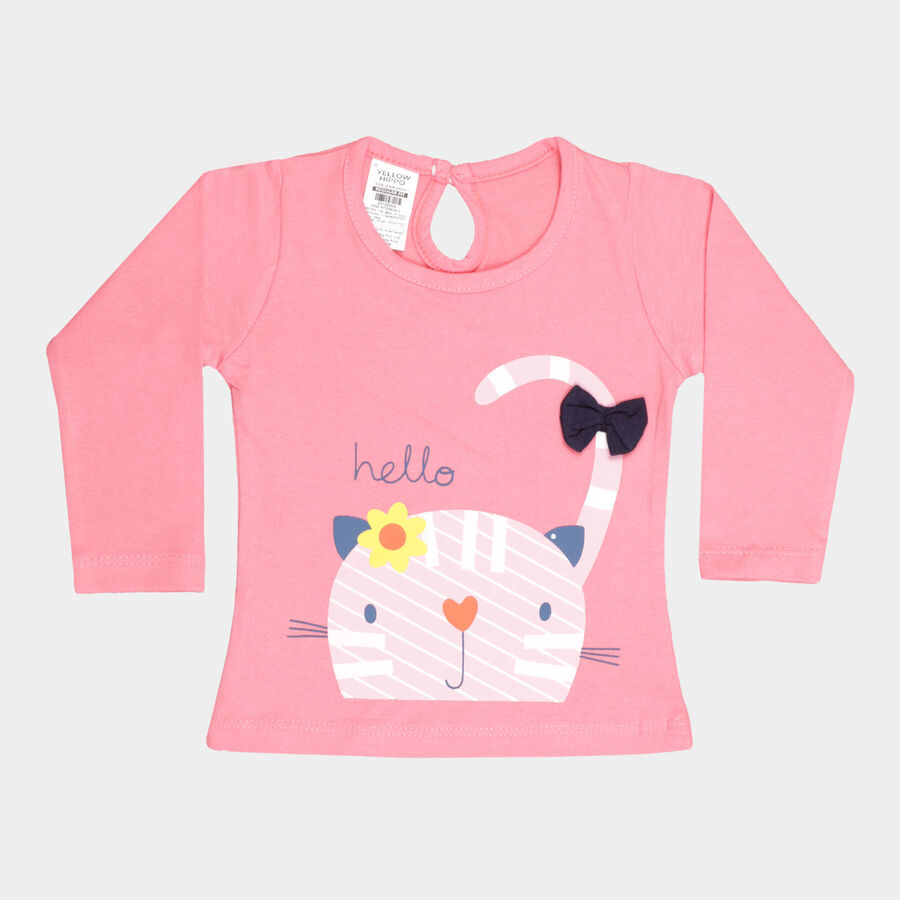 Infants Cotton Round Neck T-Shirt, Pink, large image number null