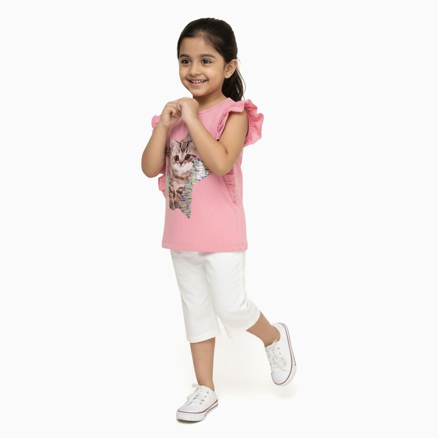 Girls' 100% Cotton T-Shirt, गुलाबी, large image number null