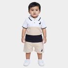 Infants' Beige 100% Cotton Polo Neck Colorblocked Baba Suit, Beige, small