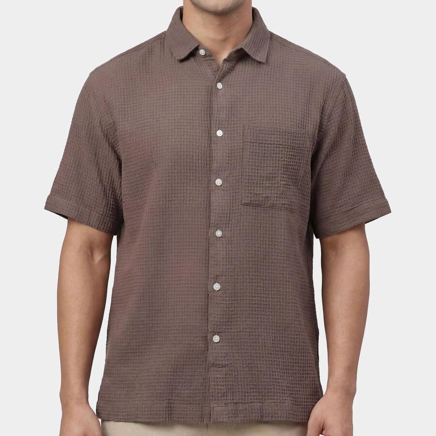 Men Brown Cotton Classic Collar Casual Shirt, Brown, large