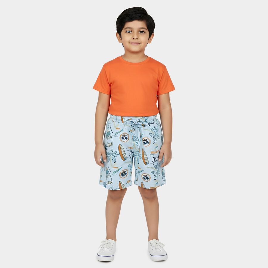 Boys' Light Blue Tropical Print Cotton Jamaican Shorts, Light Blue, large