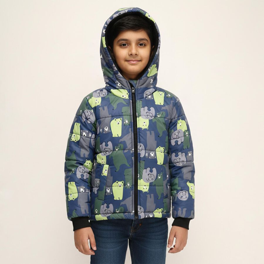 Boys Navy Hooded Casual Jacket, Light Blue, large image number null
