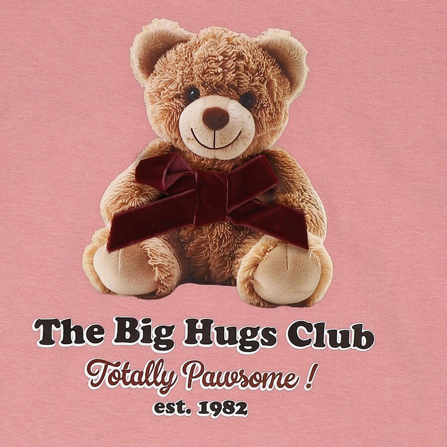 Girls' Pink Cotton Round Neck Ruffle Sleeve T-Shirt, हल्का गुलाबी, large