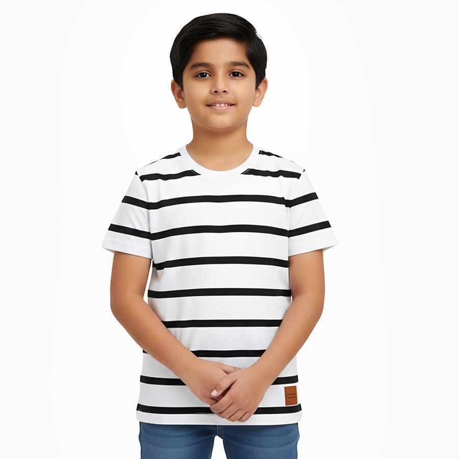 Boys' 100% Cotton Half Sleeves T-Shirt, White, large image number null