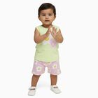 Infant Light Pastel Green Cotton Sleeveless Casual Shorts Set, Light Green, small