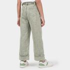Girls' Green Wide Leg Washed Jeans, हल्का हरा, small