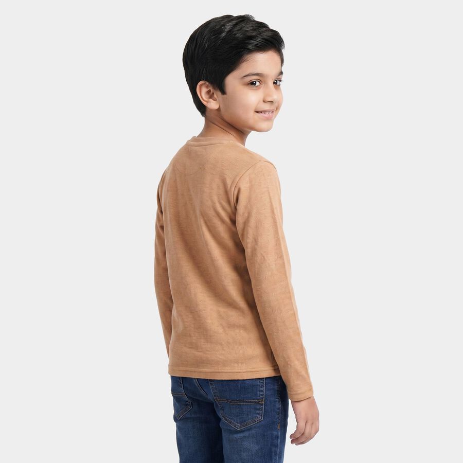 Boys Beige Crew Neck Regular T-Shirt, Beige, large