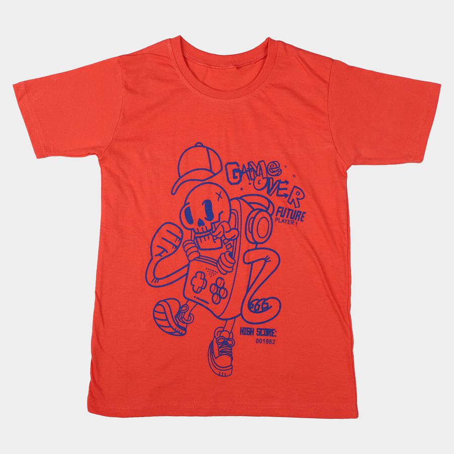 Boys Peach Round Neck Regular Boys T-Shirt, Peach, large