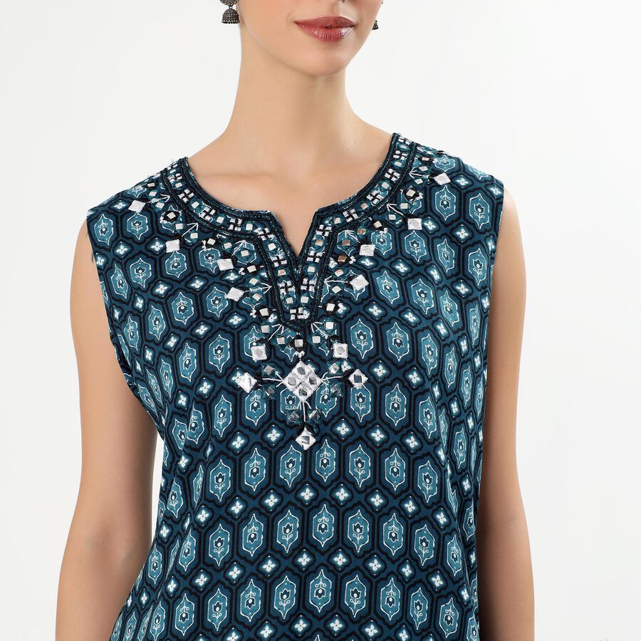 Women's Deep Peacock Blue Printed Ethnic Set, गहरा नीला, large image number null