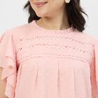 Women's Bright Pink Round Neck Casual Top, Pink, small