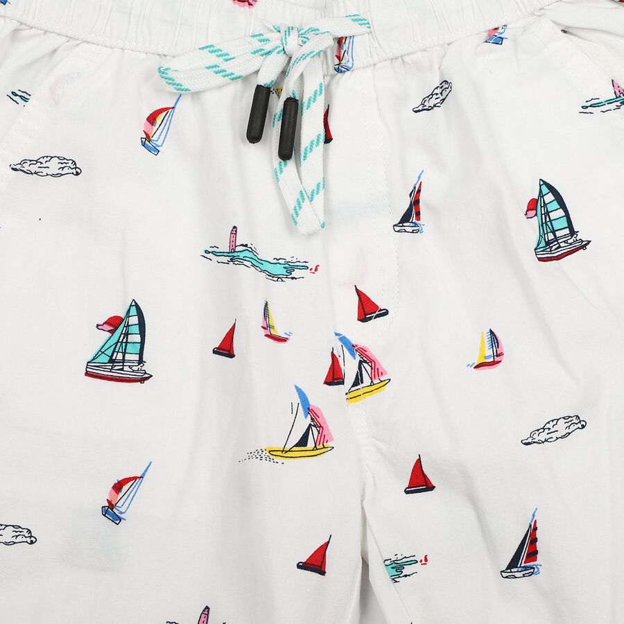 Boys White Regular Fit Printed Bermuda Shorts, सफ़ेद, large