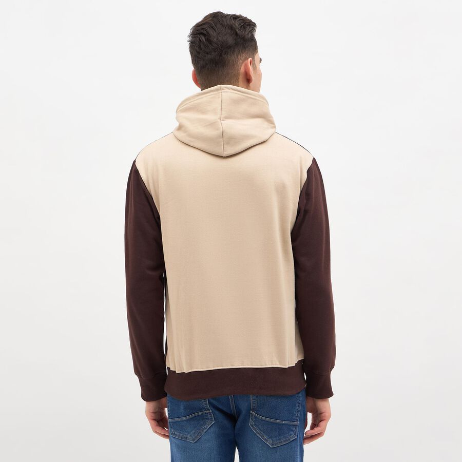 Men's Beige and Brown Hooded Casual Sweatshirt, Beige, large image number null