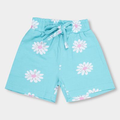 Girls' Bright Aqua Blue Printed Pull-Up Shorts
