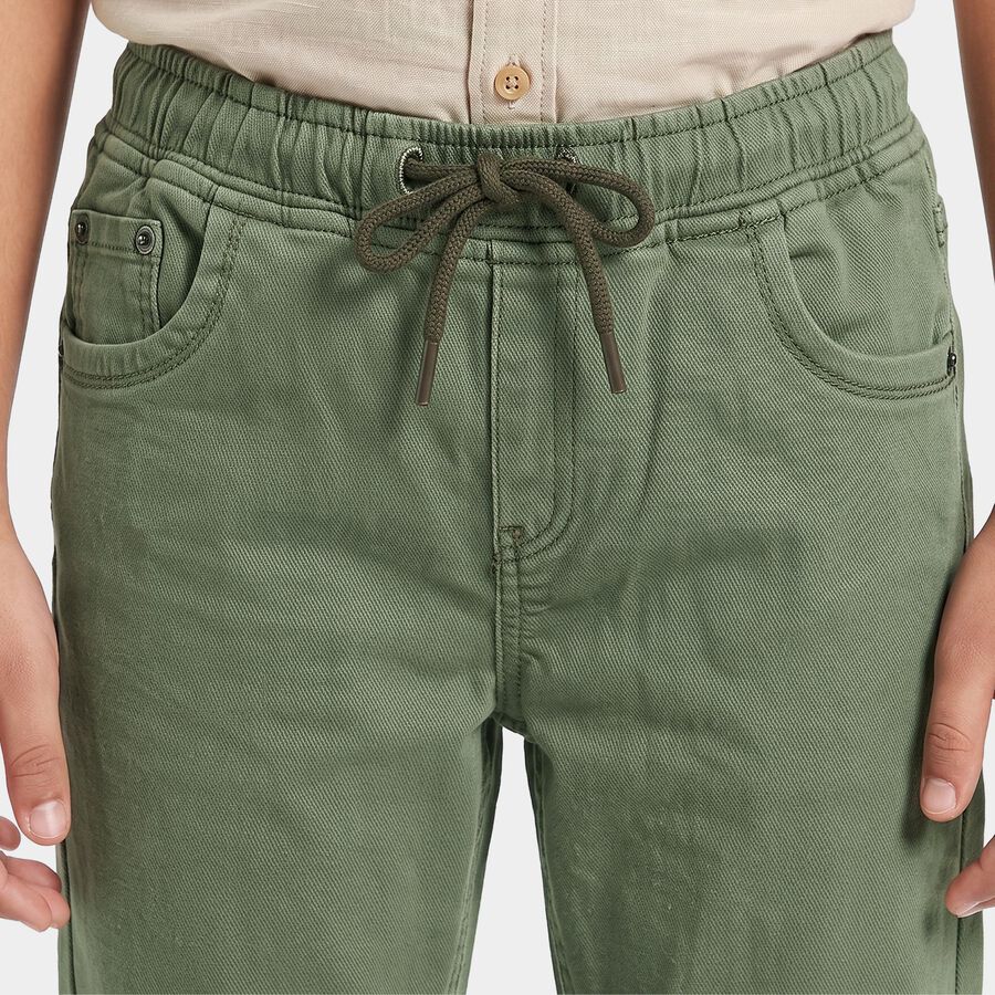 Boys' Olive Green Straight Fit Drawstring Waist Jeans, Olive, large