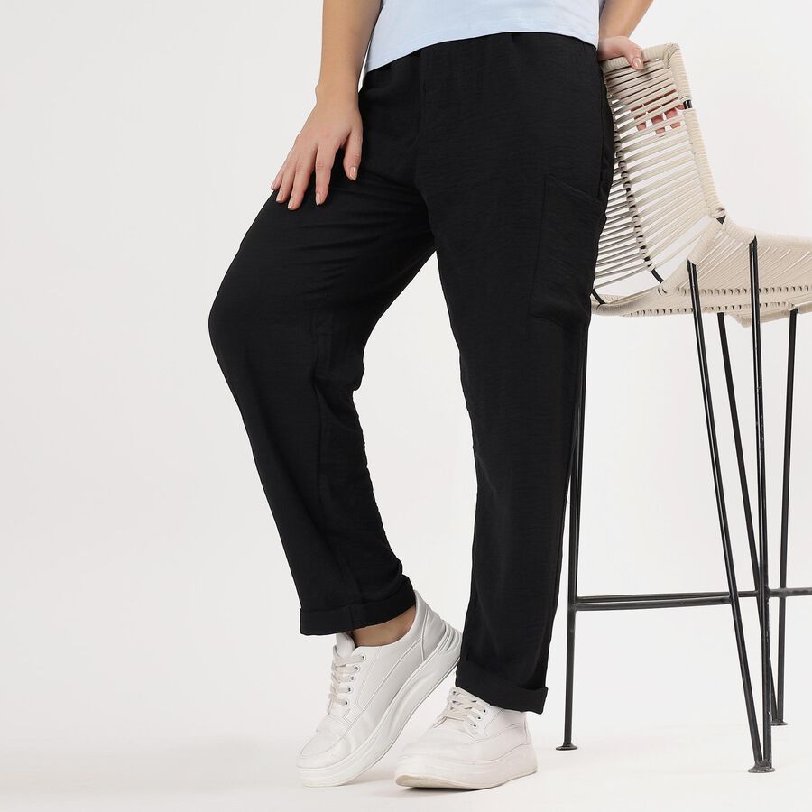 Women's Black Regular Fit Solid Track Pants, Black, large