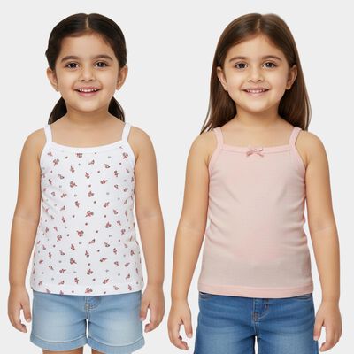 Girls' Peach Cotton Round Neck Casual Vest