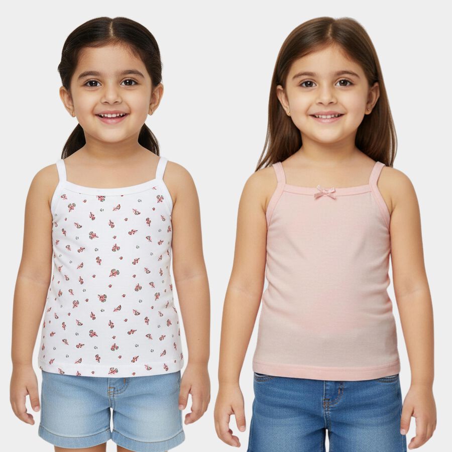 Girls' Peach Cotton Round Neck Casual Vest, पीच, large