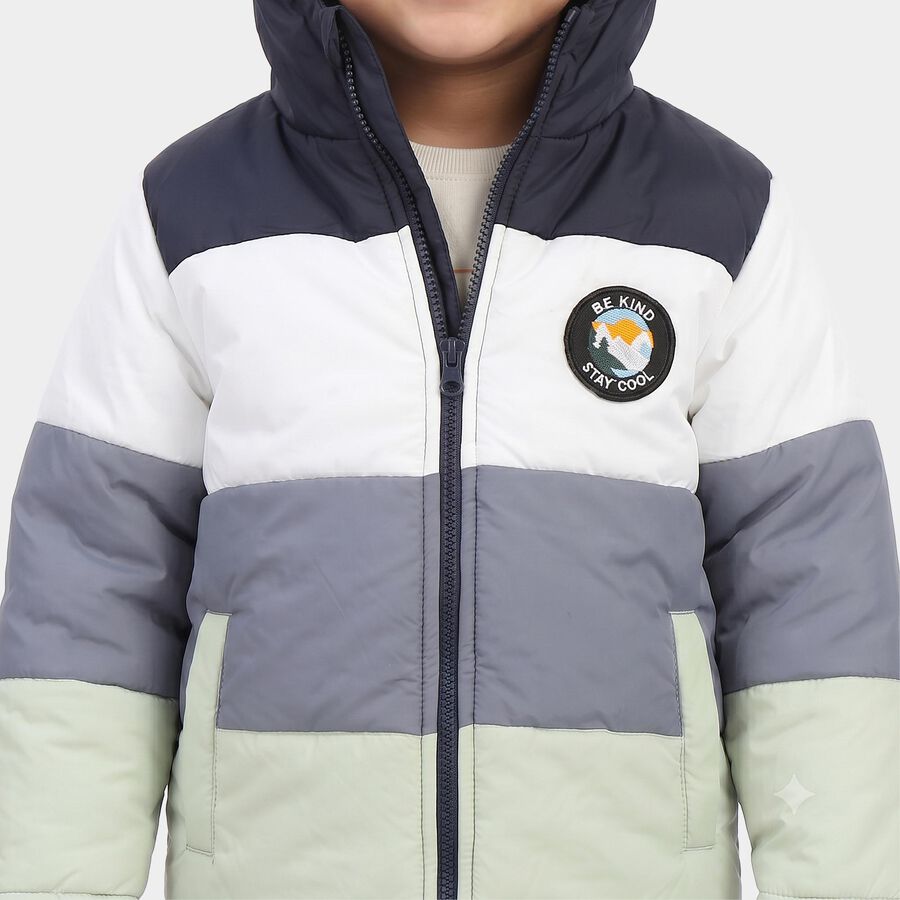 Boys Navy Blue Hooded Puffer Jacket, Navy Blue, large