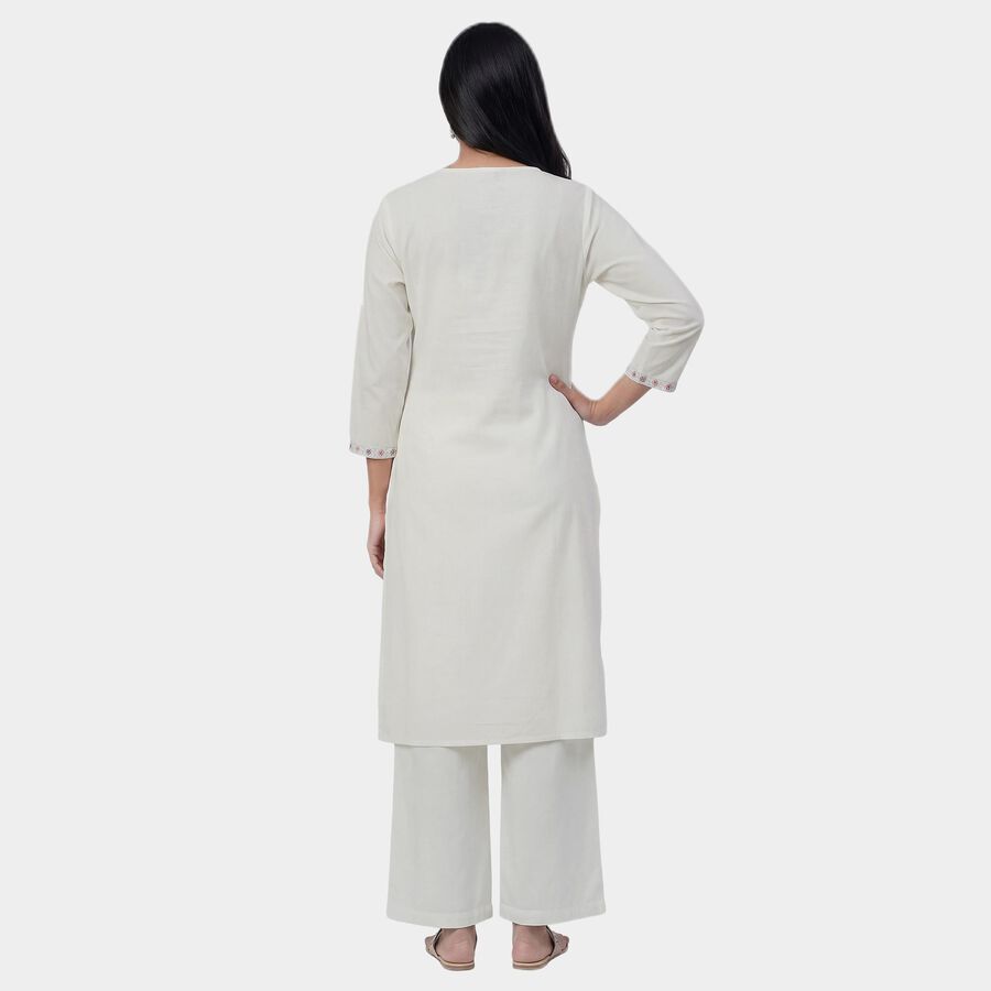 Women's White Round Neck Floral Printed Kurta, Off White, large