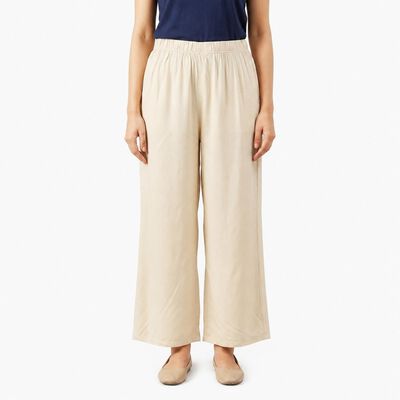 Women's Off White Regular Fit Solid Palazzos