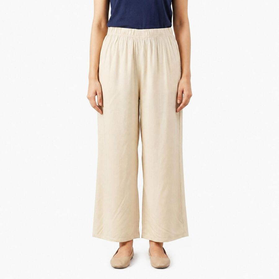 Women's Off White Regular Fit Solid Palazzos, ऑफ व्हाइट, large