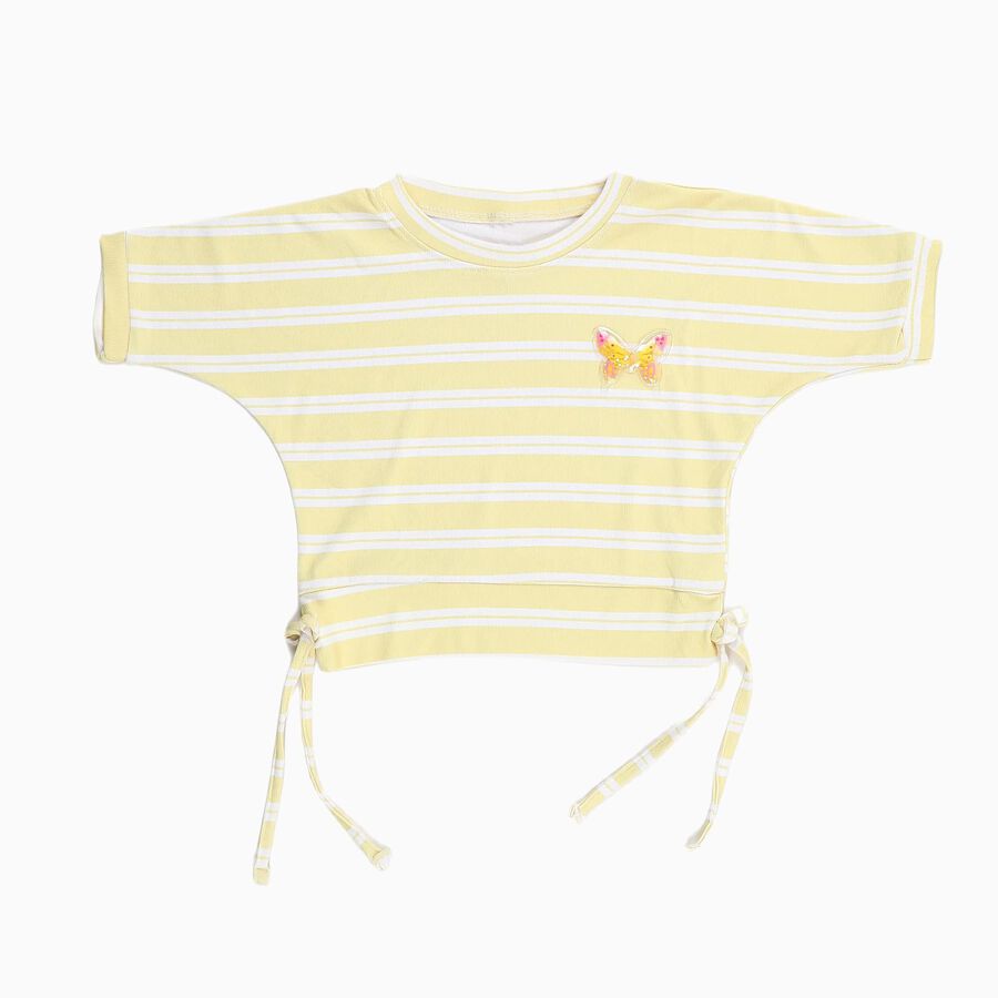 Girls Soft Yellow Round Neck Casual T-Shirt, पीला, large