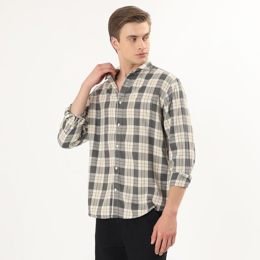 Men's Grey Cotton Classic Collar Casual Shirt, गहरा ग्रे, large