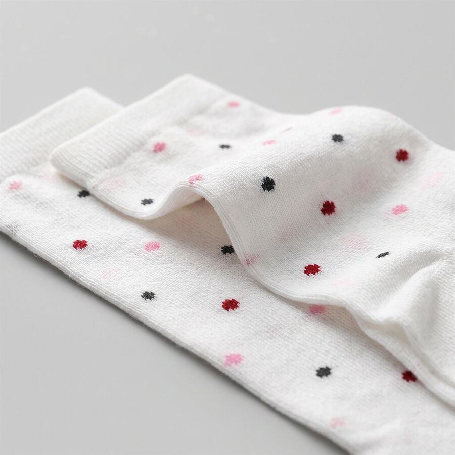 Women's White Regular Fit Polka Dot Pack of 1 Socks, सफ़ेद, large