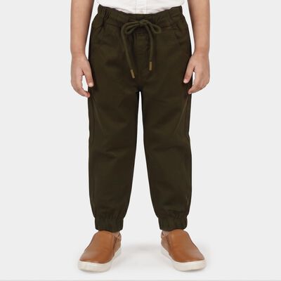 Boys' Olive Green Regular Fit Drawstring Jogger Trousers