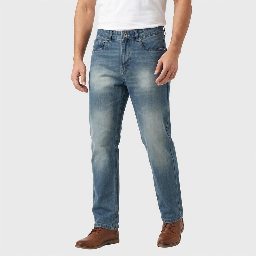 Men's Blue Straight Fit Faded Jeans, Mid Blue, large
